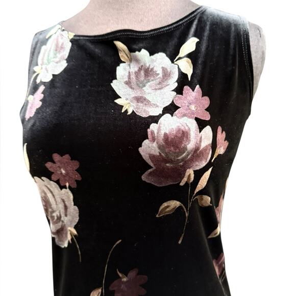 Vtg 90s Floral Velvet Minimalist Midi Dress Womens Size S Whimsigoth Romantic - Picture 3 of 7